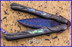 CUSTOM HANDMADE Folding Balisong Knife Color Damascus Abalone 24K Gold Screw FS