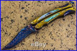 CUSTOM HANDMADE Folding Knife Color Damascus Abalone Balisong 24K Gold Screw FS