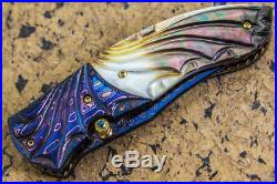 CUSTOM HANDMADE Folding Knife Color Damascus Black Pearl 24K Gold Screw Topaz
