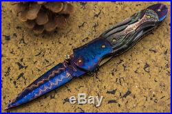 CUSTOM HANDMADE Folding Knife Color Damascus Black Pearl 24K Gold Screw Topaz FS