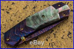 CUSTOM HANDMADE Folding Knife Color Damascus Black Pearl 24K Screw Titanium FS