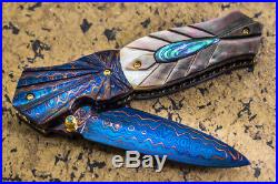 CUSTOM HANDMADE Folding Knife Color Damascus Dagger Black Pearl 24K Gold Screw
