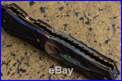 CUSTOM HANDMADE Folding Knife Color Damascus Dagger Black Pearl 24K Gold Screw