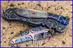 CUSTOM HANDMADE Folding Knife Mosaic Damascus Black Pearl Suchat Jangtanong
