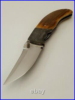 Carlton Evans Custom Handmade Linerlock Folding Knife Damascus Bolsters Mammoth