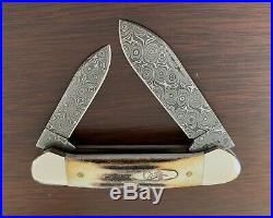 Case Canoe Folding Knife #6098 Thomas Raindrop Damascus Blades India Stag handle