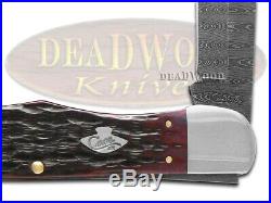 Case XX Damascus Folding Hunter Knife Jigged Crimson Red Bone Pocket 74174