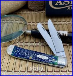 Case XX USA 2007 Hunter Green Bone Factory Scrolled Damascus Trapper 1/150 Knife