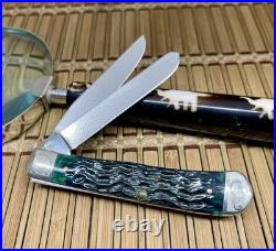 Case XX USA 2007 Hunter Green Bone Factory Scrolled Damascus Trapper 1/150 Knife