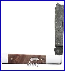 Case XX USA 2024 Natural Maple Burl 15092 Ladder Damascus Razor Barlow Knife