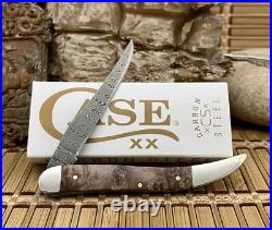 Case XX USA 2024 Natural Maple Burl 15093 Ladder Damascus Medium Toothpick Knife