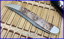 Case XX USA 2024 Natural Maple Burl 15093 Ladder Damascus Medium Toothpick Knife