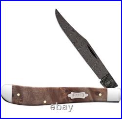 Case XX USA 2024 Natural Maple Burl 15096 Ladder Damascus Slimline Trapper Knife