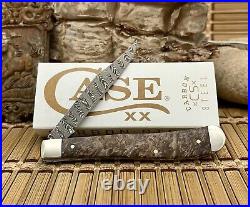 Case XX USA 2024 Natural Maple Burl 15096 Ladder Damascus Slimline Trapper Knife