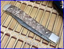 Case XX USA 2024 Natural Maple Burl 15096 Ladder Damascus Slimline Trapper Knife