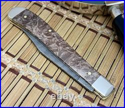 Case XX USA 2024 Natural Maple Burl 15096 Ladder Damascus Slimline Trapper Knife