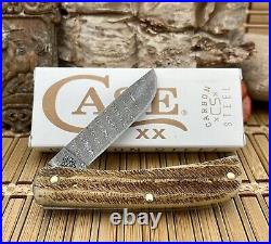 Case XX USA Amazing Vintage Bone Damascus 77461 Sod Buster Jr Pocket Knife