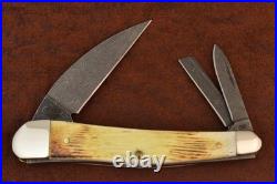 Case XX USA Burnt Bone Damascus Seahorse Whittler Knife 2014 6355 Wh Dam (25180)