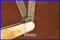 Case XX USA Burnt Bone Damascus Seahorse Whittler Knife 2014 6355 Wh Dam (25180)