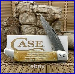 Case XX USA Deep Canyon Burnt Natural Bone 27237 Damascus Folding Hunter Knife
