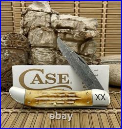 Case XX USA Deep Canyon Burnt Natural Bone 27237 Damascus Folding Hunter Knife