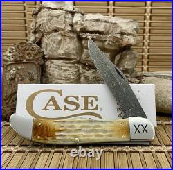 Case XX USA Deep Canyon Burnt Natural Bone 27237 Damascus Folding Hunter Knife