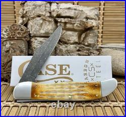 Case XX USA Deep Canyon Burnt Natural Bone 27237 Damascus Folding Hunter Knife