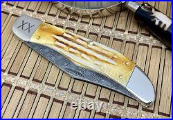 Case XX USA Deep Canyon Burnt Natural Bone 27237 Damascus Folding Hunter Knife