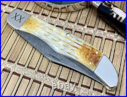 Case XX USA Deep Canyon Burnt Natural Bone 27237 Damascus Folding Hunter Knife