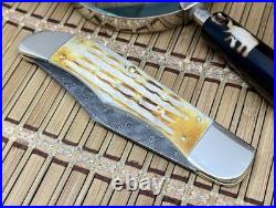Case XX USA Deep Canyon Burnt Natural Bone 27237 Damascus Folding Hunter Knife