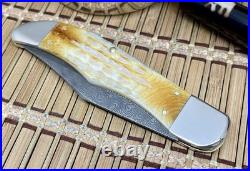 Case XX USA Deep Canyon Burnt Natural Bone 27237 Damascus Folding Hunter Knife