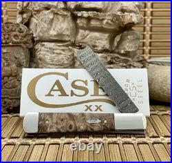 Case XX USA Natural Maple Burl 15092 Ladder Damascus Razor Barlow Knife