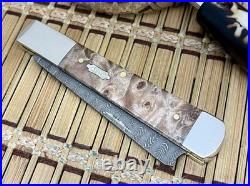Case XX USA Natural Maple Burl 15092 Ladder Damascus Razor Barlow Knife