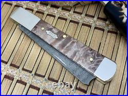 Case XX USA Natural Maple Burl 15092 Ladder Damascus Razor Barlow Knife