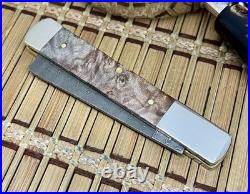 Case XX USA Natural Maple Burl 15092 Ladder Damascus Razor Barlow Knife