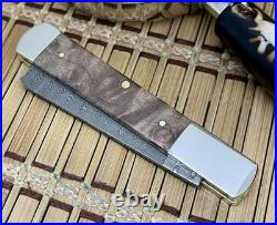 Case XX USA Natural Maple Burl 15092 Ladder Damascus Razor Barlow Knife