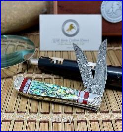 Case XX Wild Horse Custom Abalone & Bloody Jasper Damascus Mini Trapper Knife #2