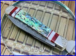 Case XX Wild Horse Custom Abalone & Bloody Jasper Damascus Mini Trapper Knife #2