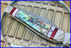 Case XX Wild Horse Custom Abalone & Bloody Jasper Damascus Mini Trapper Knife #2