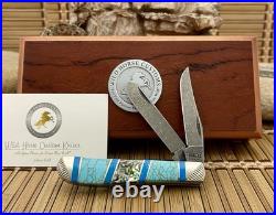 Case XX Wild Horse Custom Abalone & Turquoise Damascus Mini Trapper Knife #1