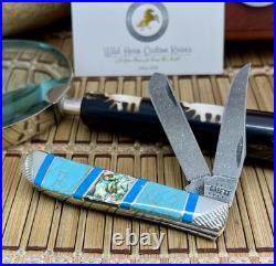 Case XX Wild Horse Custom Abalone & Turquoise Damascus Mini Trapper Knife #1