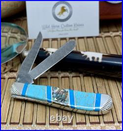 Case XX Wild Horse Custom Abalone & Turquoise Damascus Mini Trapper Knife #1