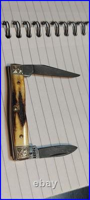 Case Xx Stagg Pin Knife With Damascus Blades In N/M Condition