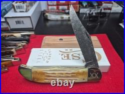 Case xx Knife Folding Hunter Burnt Natural Bone 27237 Damascus Pocket Knives