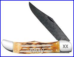 Case xx Knife Folding Hunter Burnt Natural Bone 27237 Damascus Pocket Knives