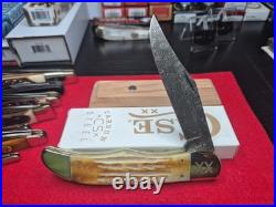 Case xx Knife Folding Hunter Burnt Natural Bone 27237 Damascus Pocket Knives