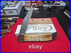 Case xx Knife Folding Hunter Burnt Natural Bone 27237 Damascus Pocket Knives