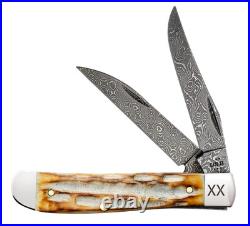 Case xx Knife Mini Trapper Burnt Natural Bone 27233 Damascus Pocket Knives