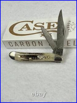 Case xx Knife Peanut 77467 Damascus Vintage Bone Pocket Knives