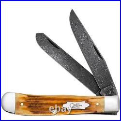Case xx Knife Trapper Jigged Burnt Goldenrod Bone 52420 Damascus Pocket Knives